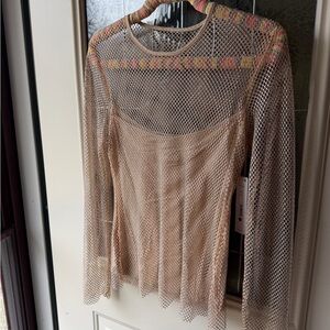 Aqua Tan Mesh Women's Blouse MUST SEE